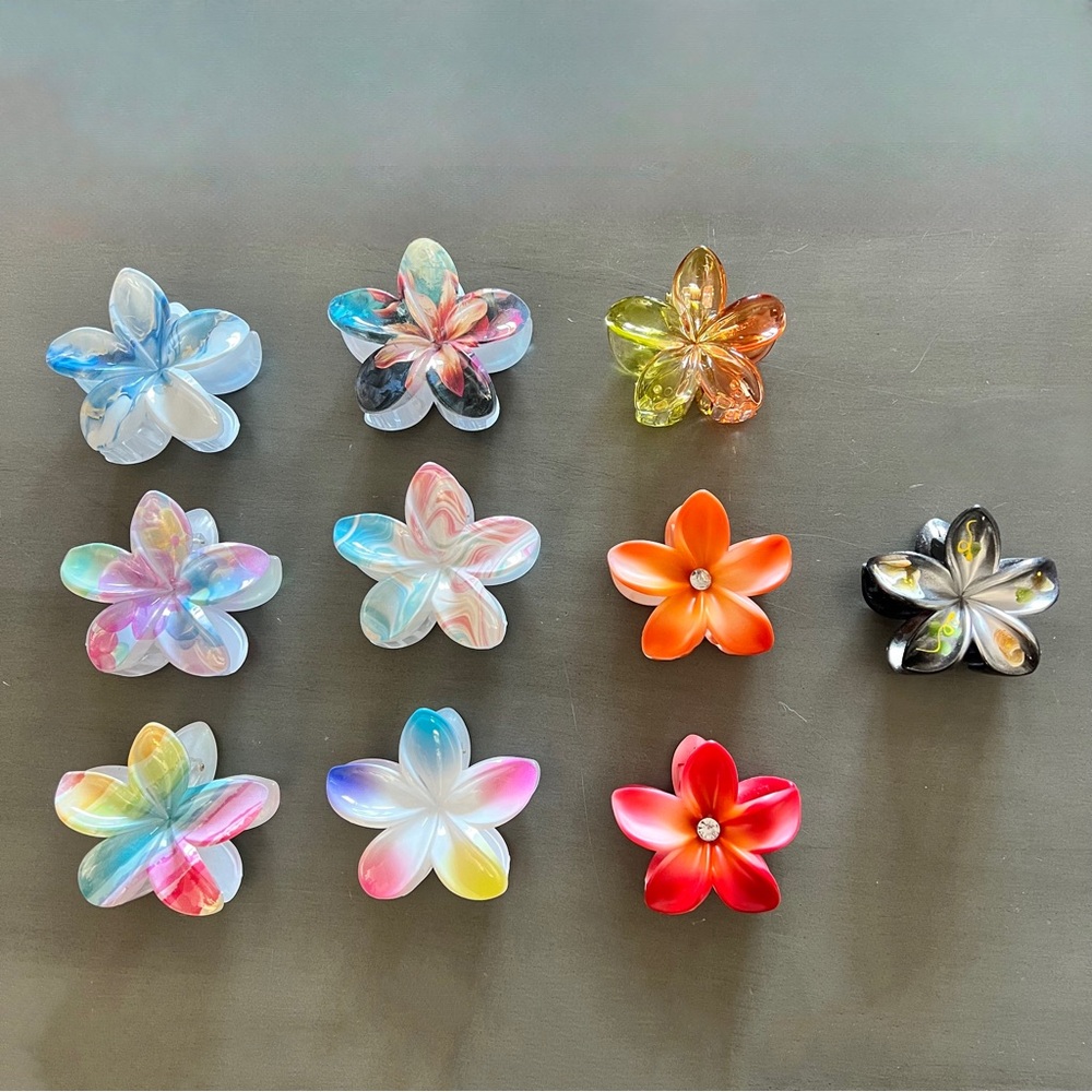 Plumeria Bright Orange Mango Center Floral Flower Glossy 3" Hawaiian Hair Clip - Picture 5 of 5